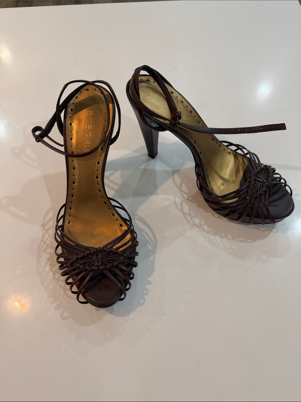 BCBGirls Dark Brown Braided Strappy High Heel Sandals